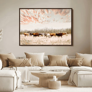 Cow Herd Wall Art Canvas Print – Framed Farmhouse Cattle