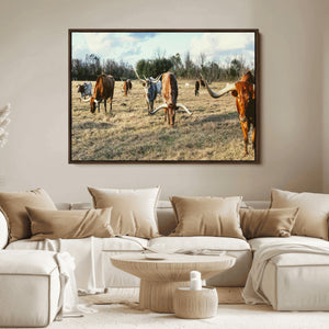 Texas Longhorns Wall Art Canvas Print – Framed Rustic Farm