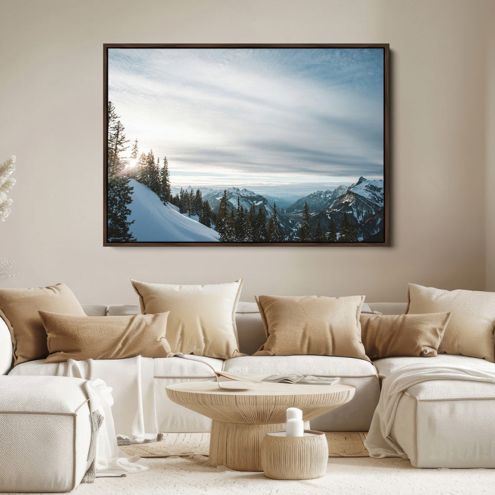 Snowy Mountain Wall Art Canvas Print – Frosty Peaks Alpine