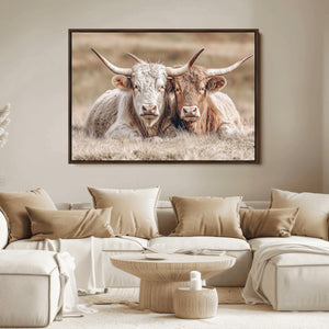 Couple Highland Cows Wall Art Canvas Print – Peaceful Meadow