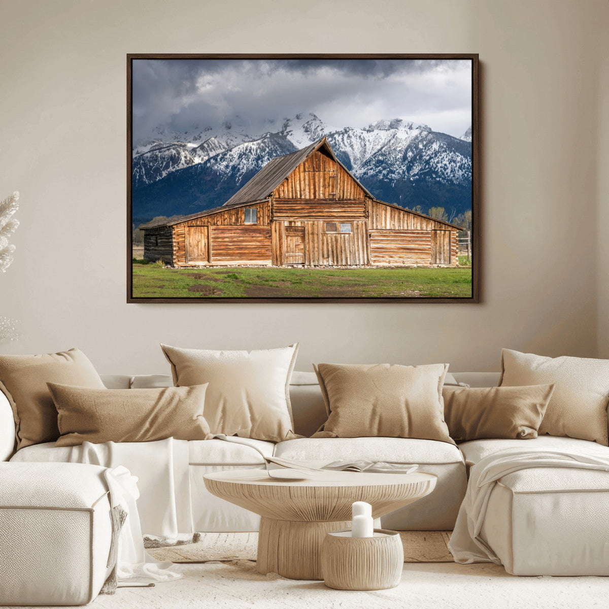 Rustic Wooden Barn Wall Art Canvas Print – Snowy Mountain