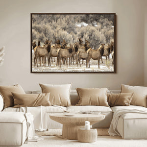 Majestic Elk Herd Winter Canvas, Elk Herd Winter Landscape