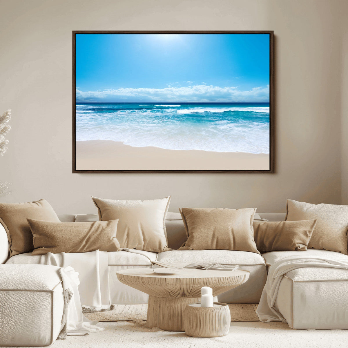 Wall Art Canvas Print Shiny Blue Sea and Beach