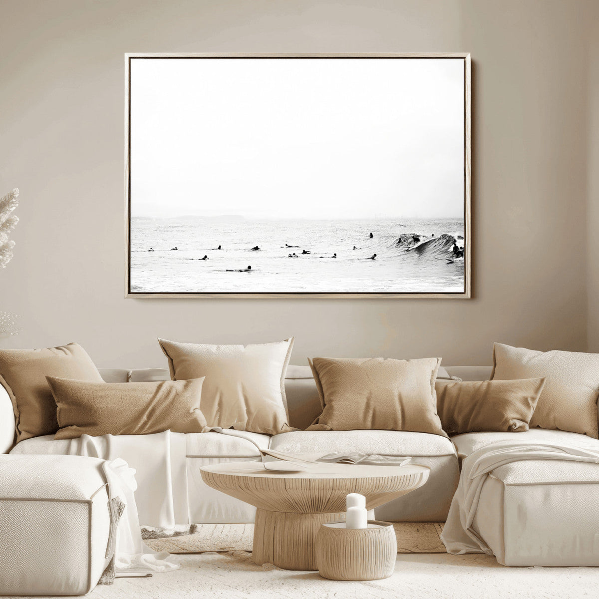 Monochrome Swimming Wall Art Canvas Print – Framed Ocean