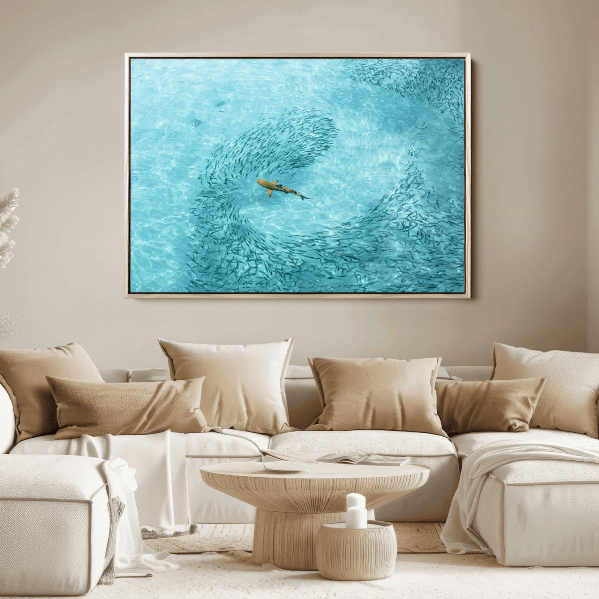 Fish Swarm Wall Art Canvas Print – Framed Marine Life Art