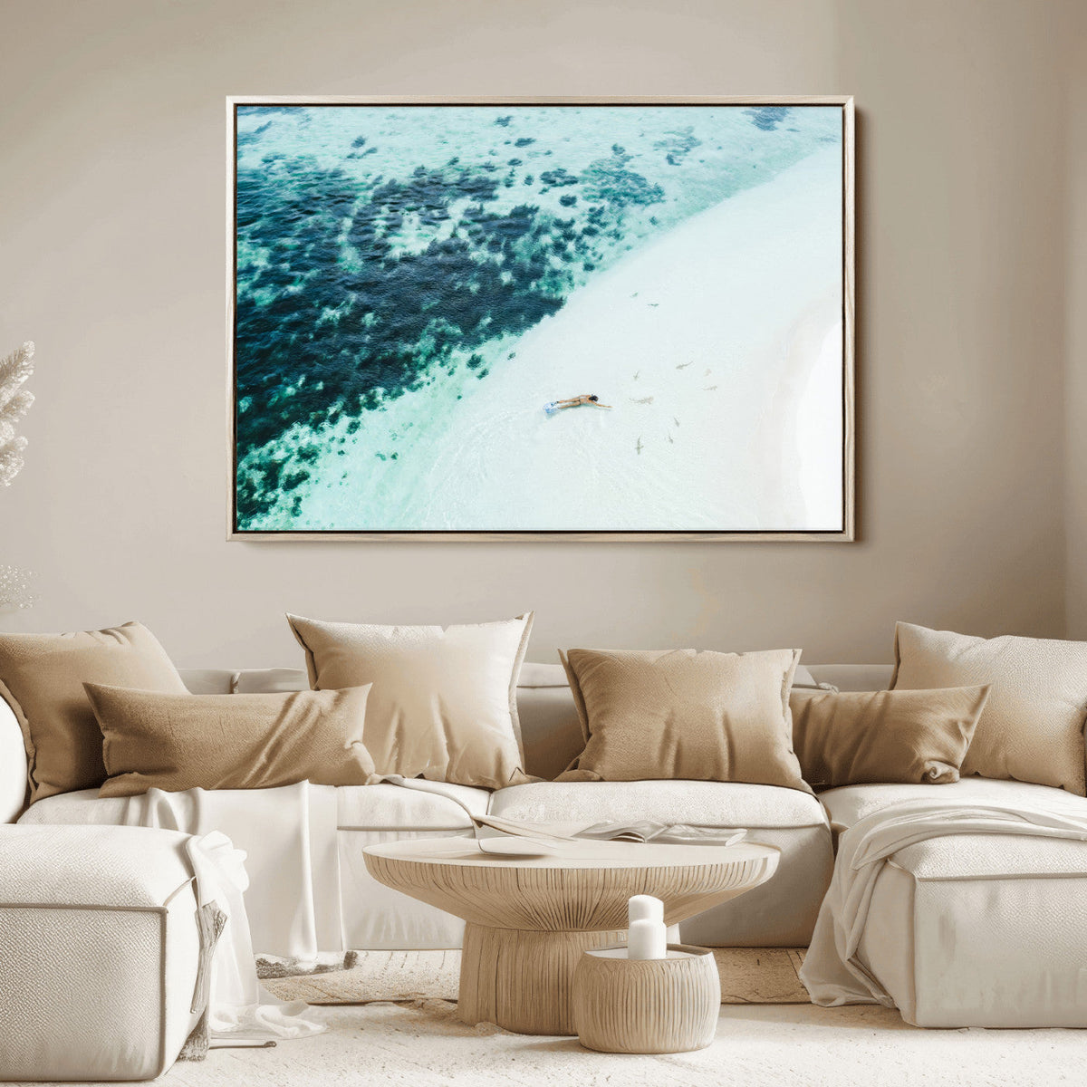Minimal Beach Wall Art Canvas Print – Framed Ocean Swimming