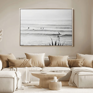 Surfer Silhouette Wall Art Canvas Print, Framed Calm Ocean