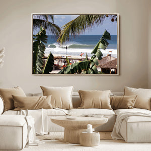 Tropical Shoreline Wall Art Canvas Print – Framed Surfer