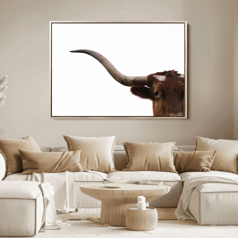 Texas Longhorn Wall Art Canvas Print – Framed Minimalist Cow