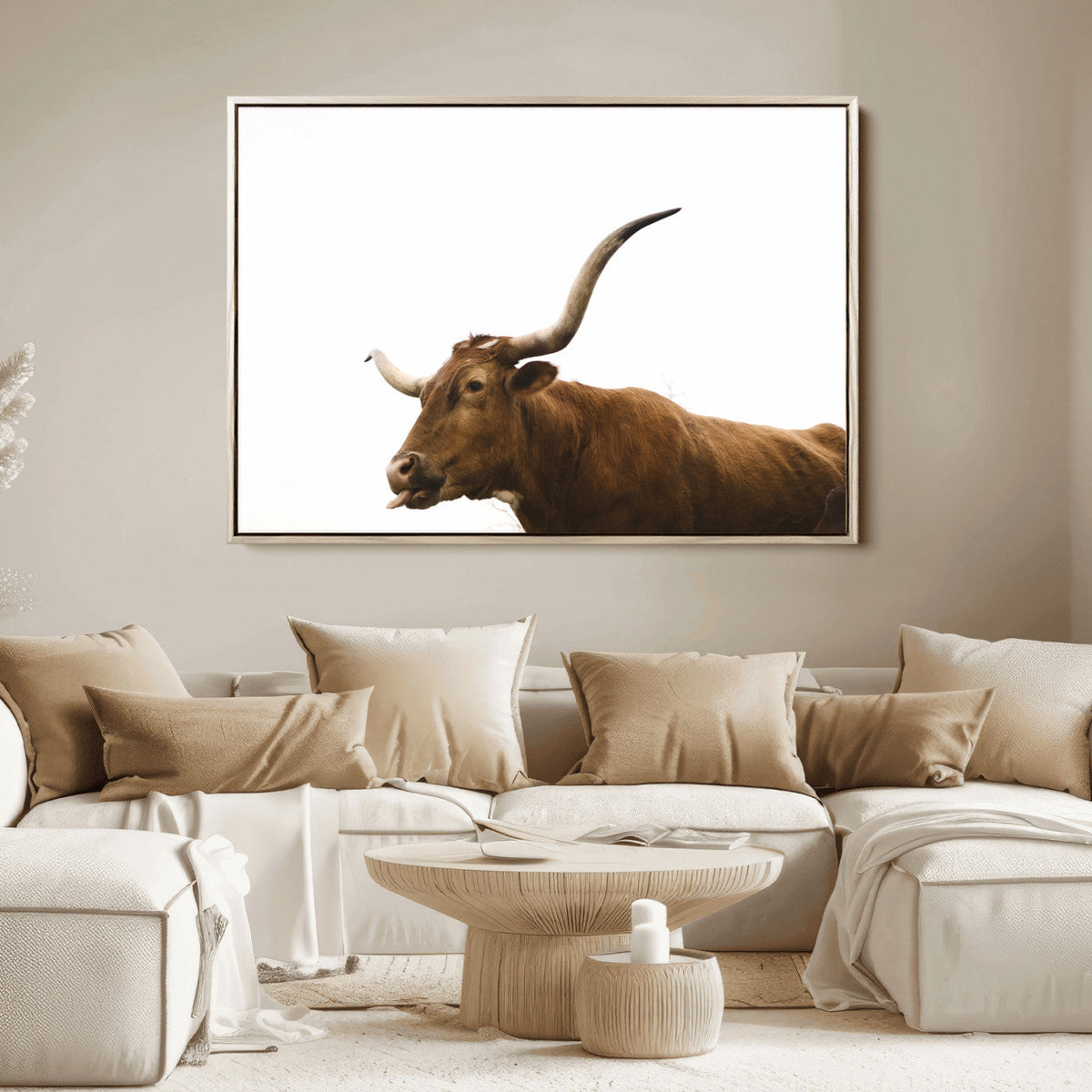 Longhorn Cow Wall Art Canvas Print – Framed Rustic Animal