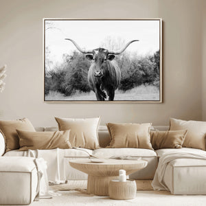 Longhorn Photography Wall Art Canvas Print – Framed Western