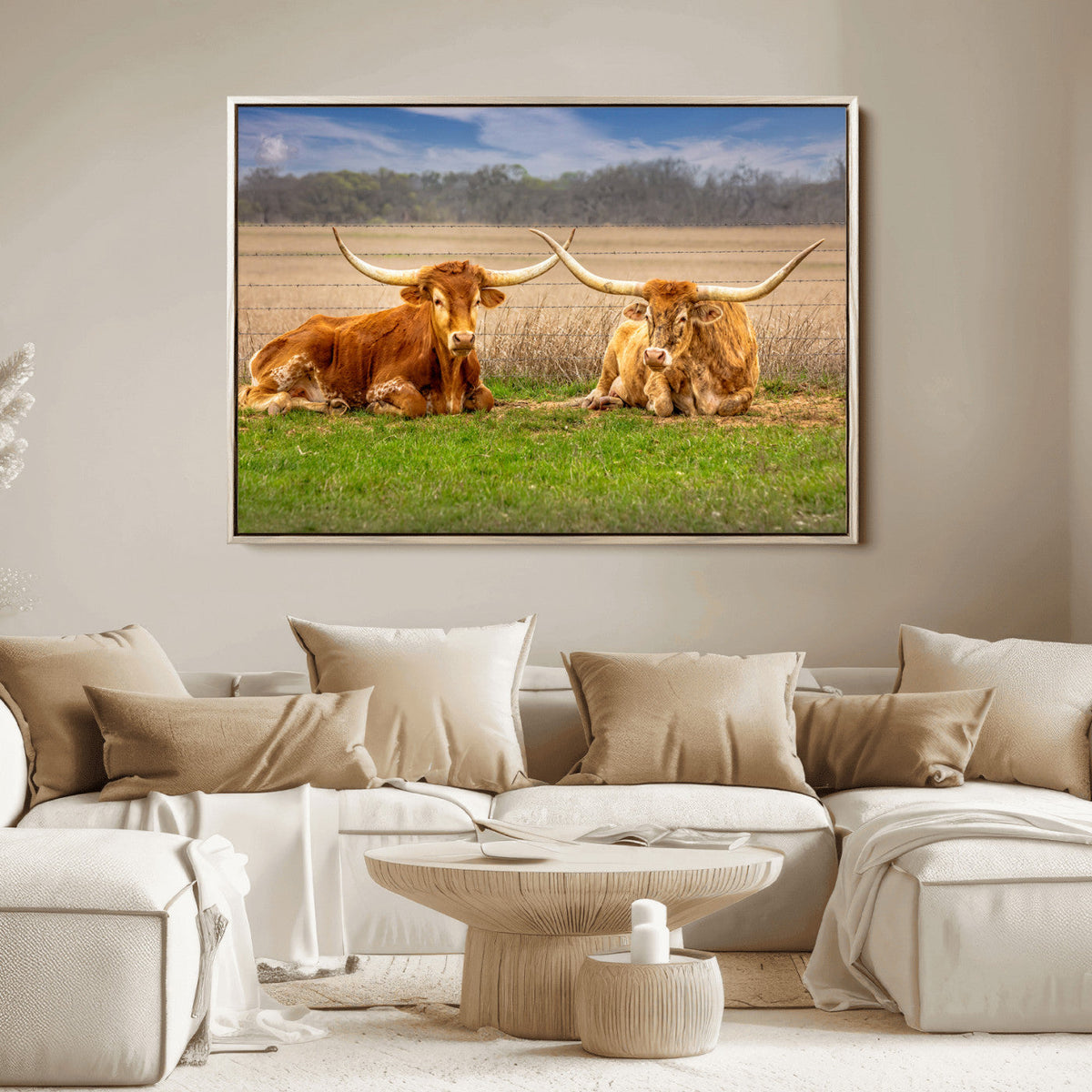 Longhorn Wall Art Canvas Print – Framed Cozy Ranch Vibes