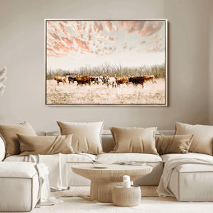 Cow Herd Wall Art Canvas Print – Framed Farmhouse Cattle