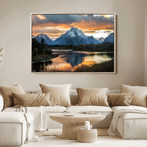 Mountain Sunset Wall Art Canvas Print – Framed Alpine
