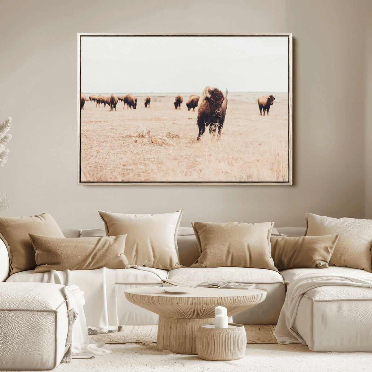 Bison Herd Wall Art Canvas Print, Framed Western Landscape