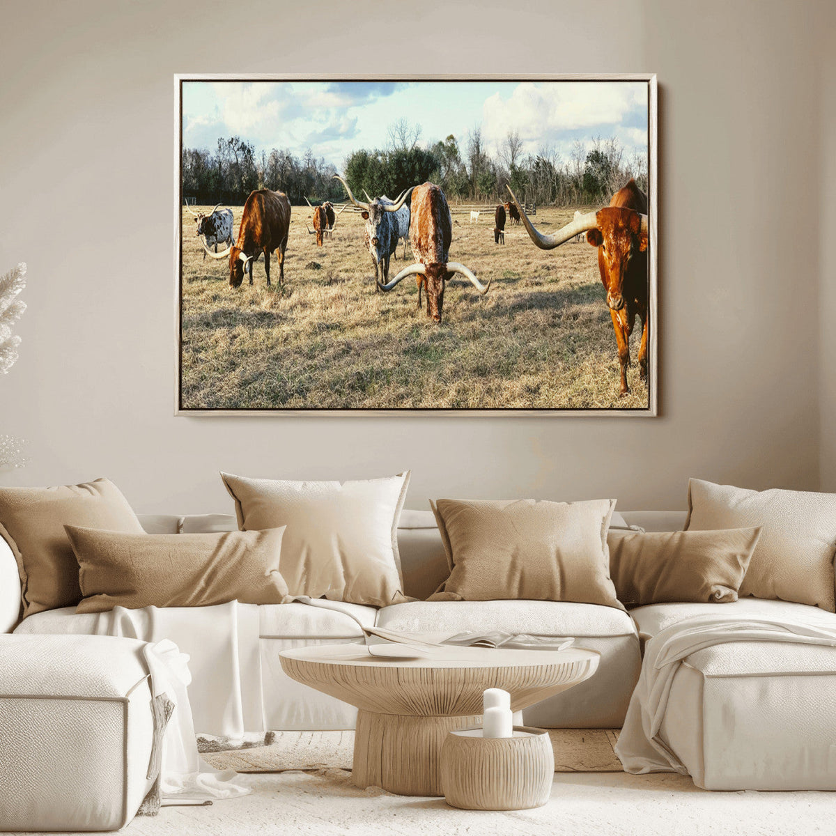 Texas Longhorns Wall Art Canvas Print – Framed Rustic Farm