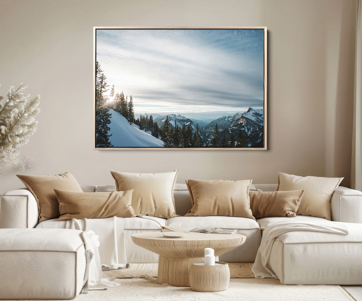 Snowy Mountain Wall Art Canvas Print – Frosty Peaks Alpine