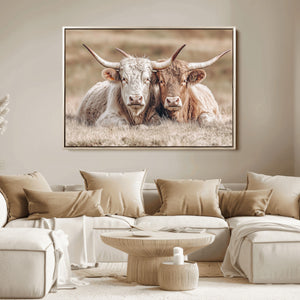 Couple Highland Cows Wall Art Canvas Print – Peaceful Meadow