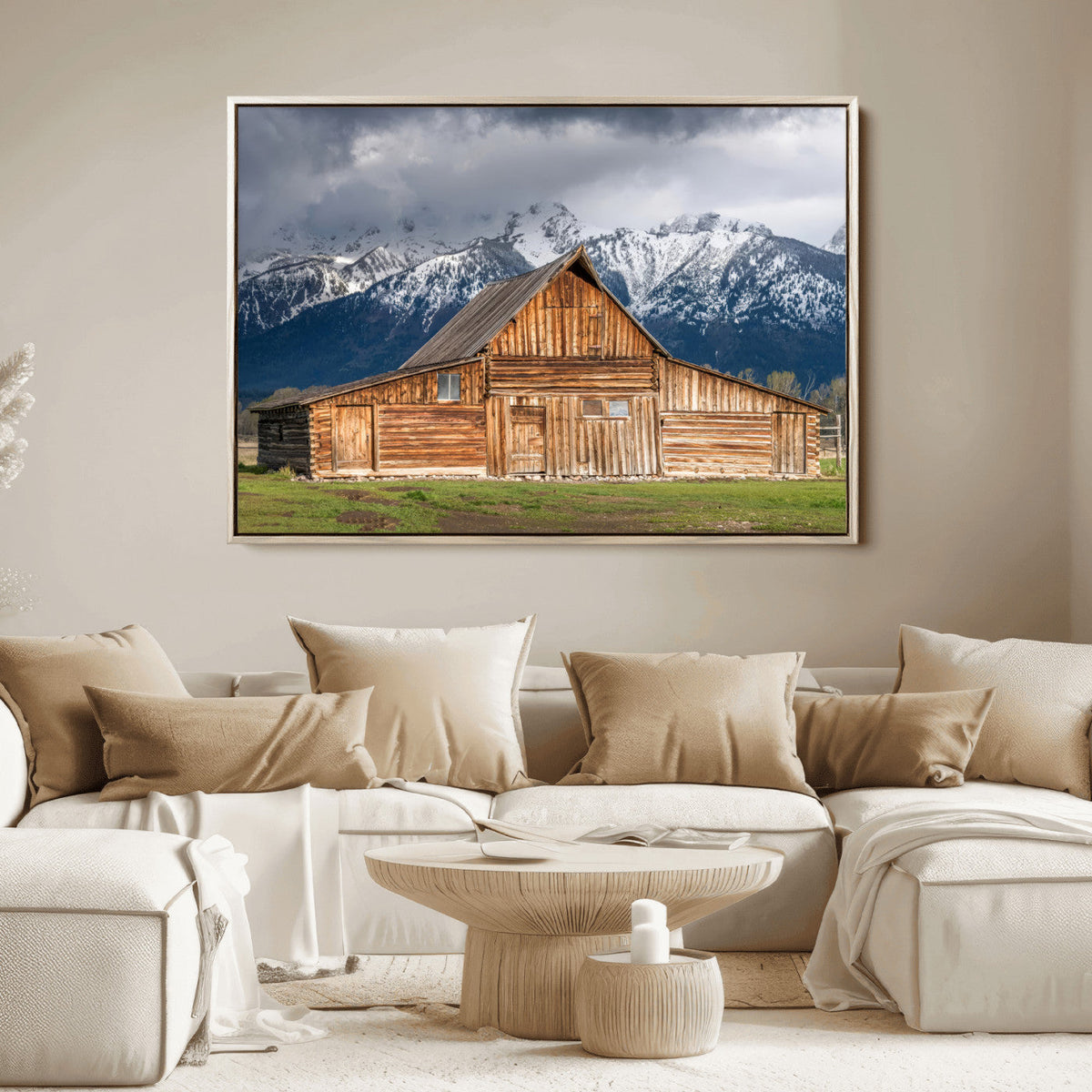 Rustic Wooden Barn Wall Art Canvas Print – Snowy Mountain