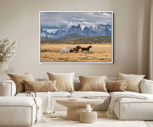 Grand Teton Park Wild Horses Wall Art Canvas Print – Framed