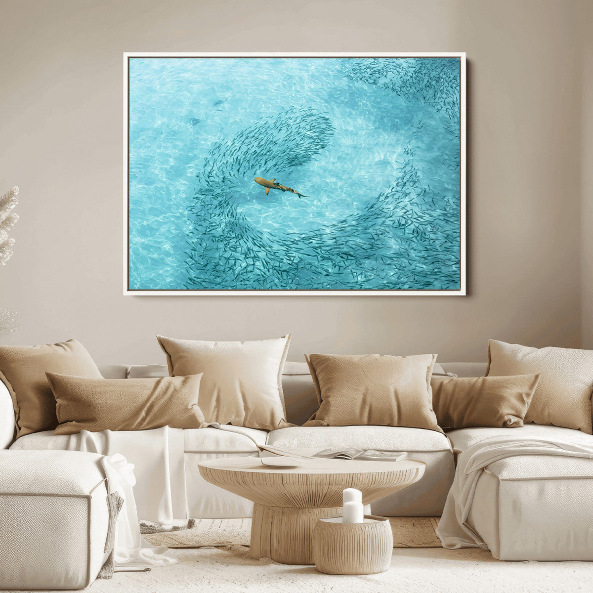 Fish Swarm Wall Art Canvas Print – Framed Marine Life Art