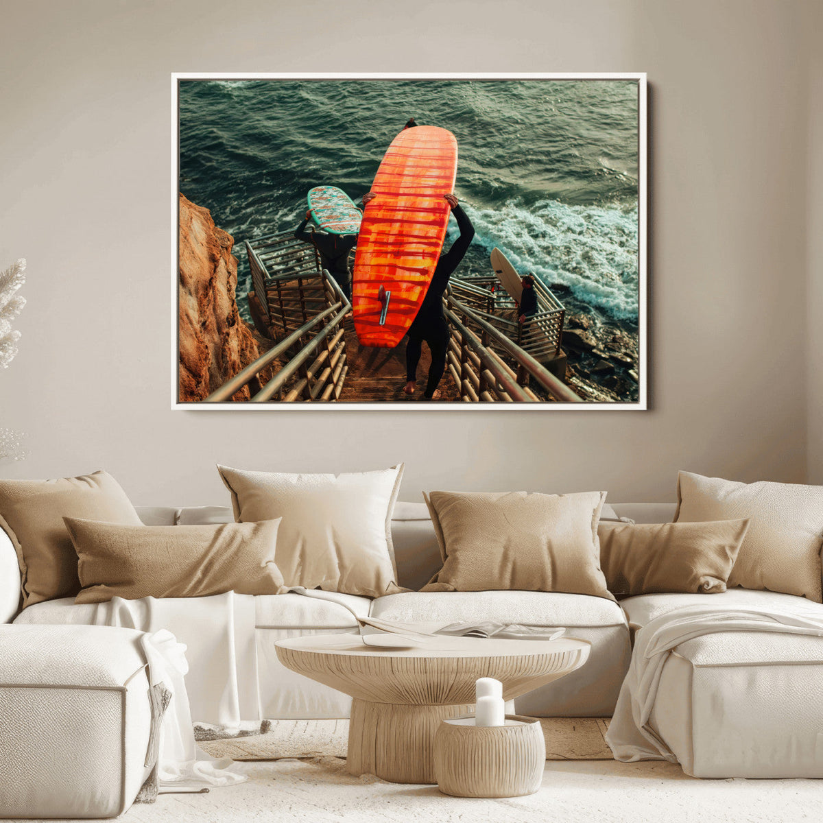 Surfer Stairway Wall Art Canvas Print – Framed Ocean Surf