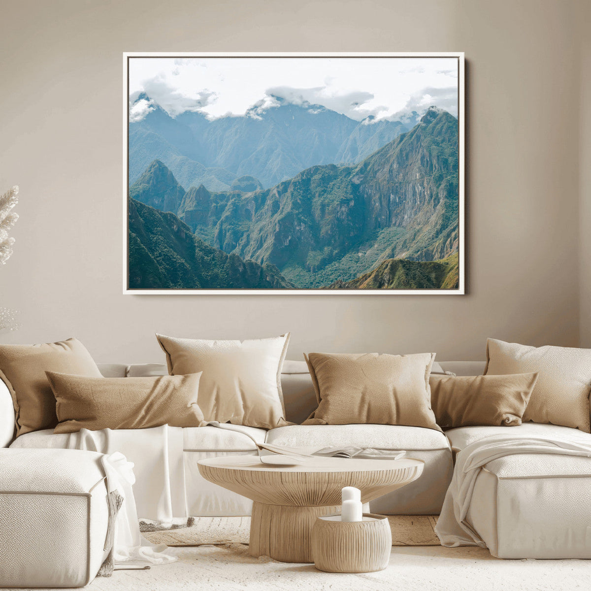 Misty Mountain Wall Art Canvas Print – Framed Cloudy Andean