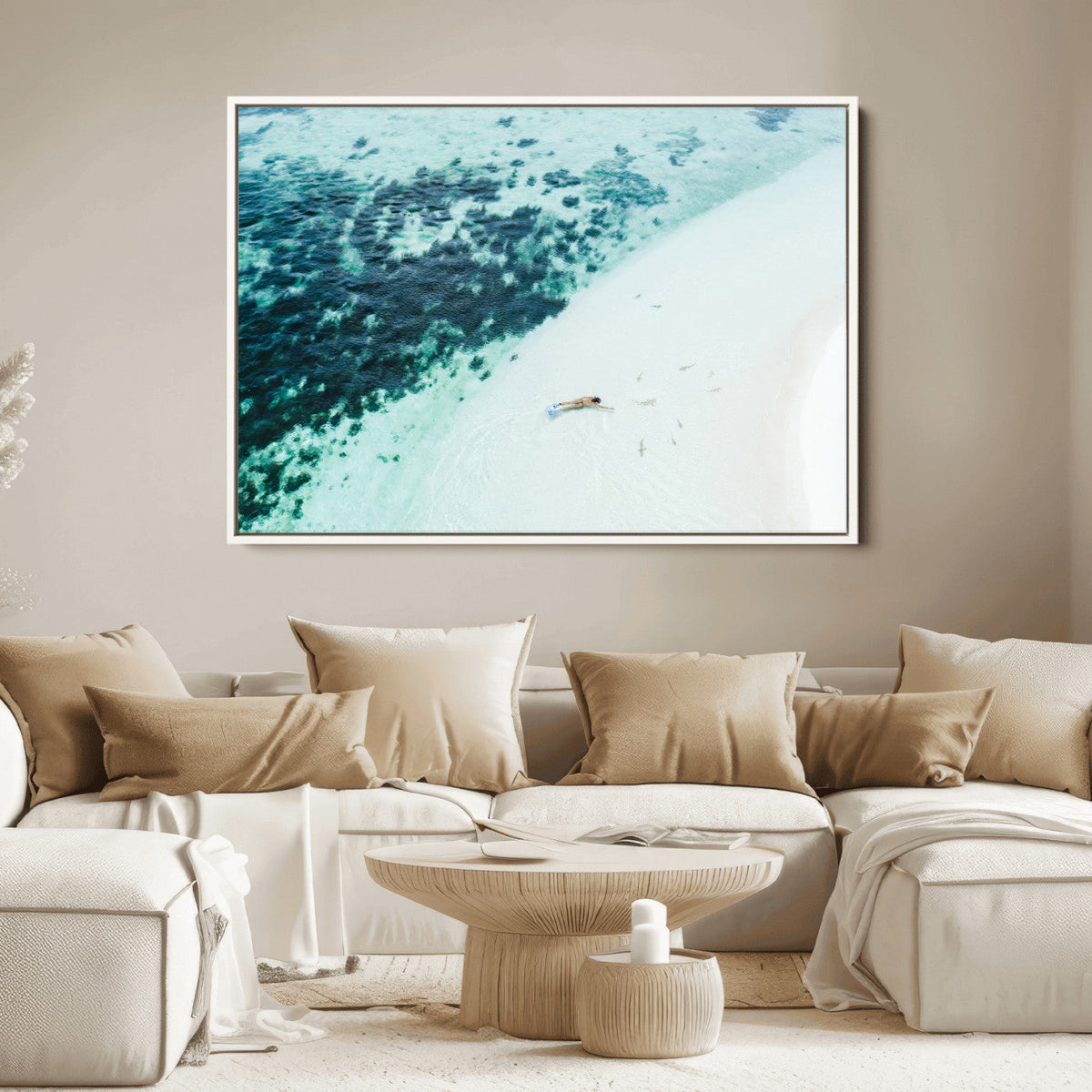 Minimal Beach Wall Art Canvas Print – Framed Ocean Swimming