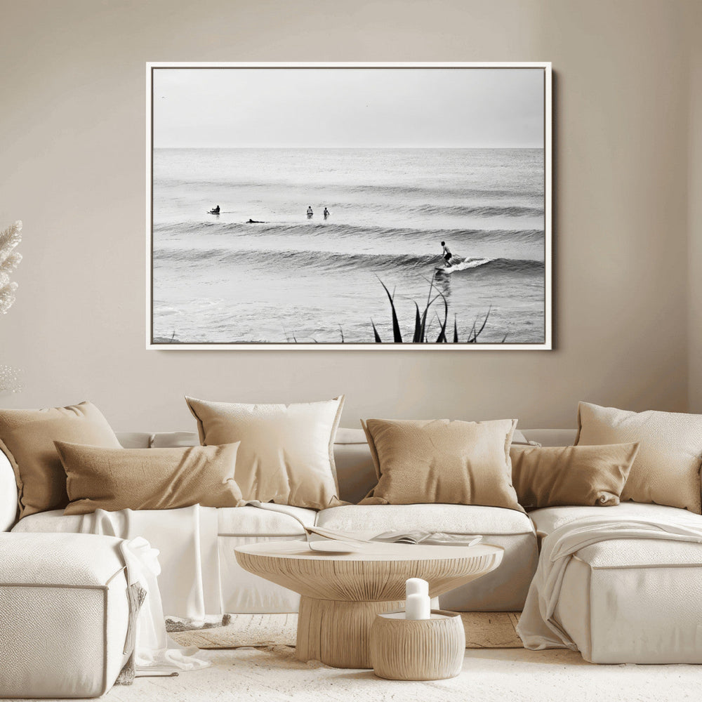 Surfer Silhouette Wall Art Canvas Print, Framed Calm Ocean