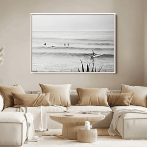 Surfer Silhouette Wall Art Canvas Print, Framed Calm Ocean