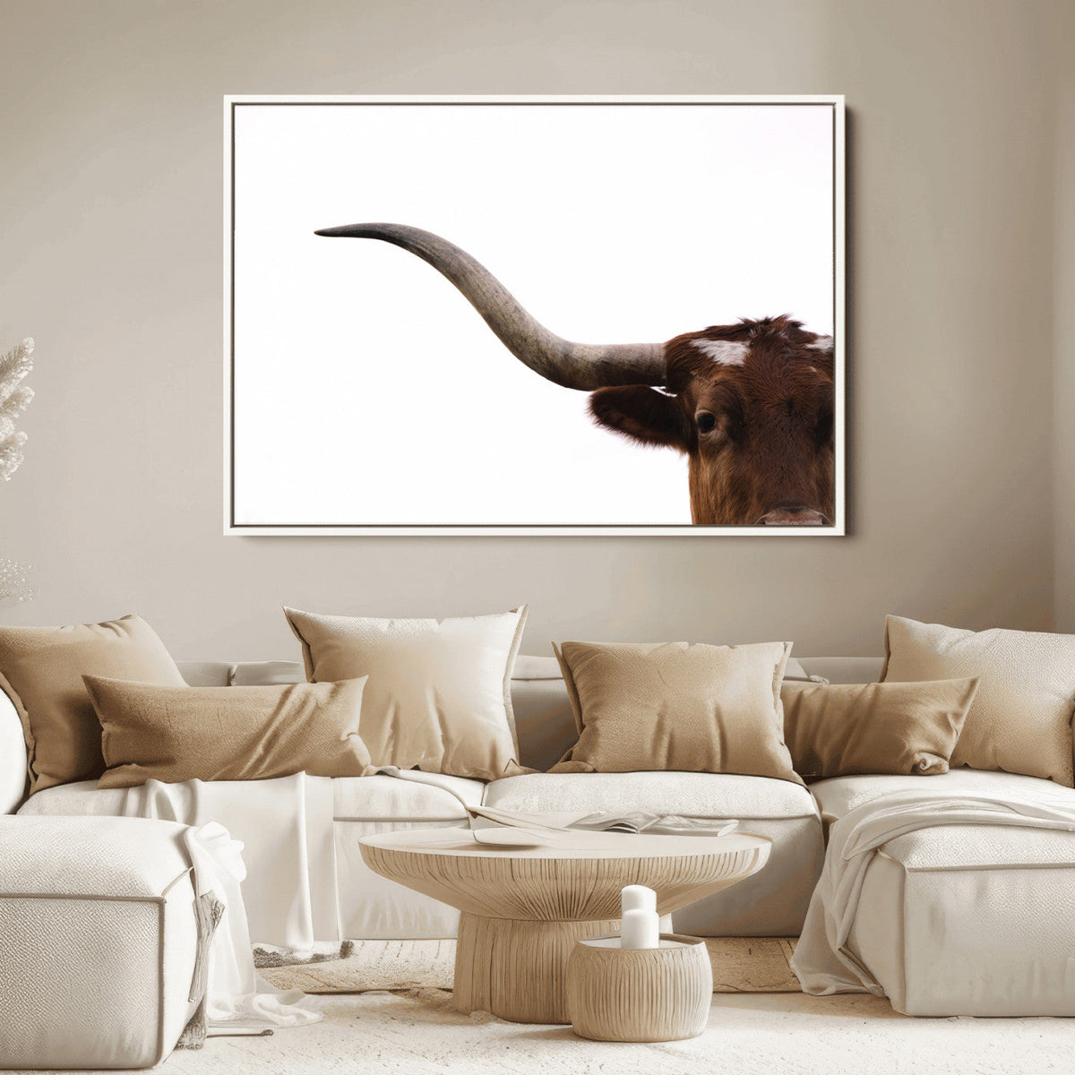 Texas Longhorn Wall Art Canvas Print – Framed Minimalist Cow
