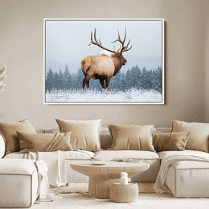 Elk Wall Art Canvas Print – Framed Snowy Forest Scene Art