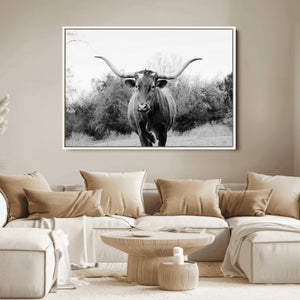 Longhorn Photography Wall Art Canvas Print – Framed Western