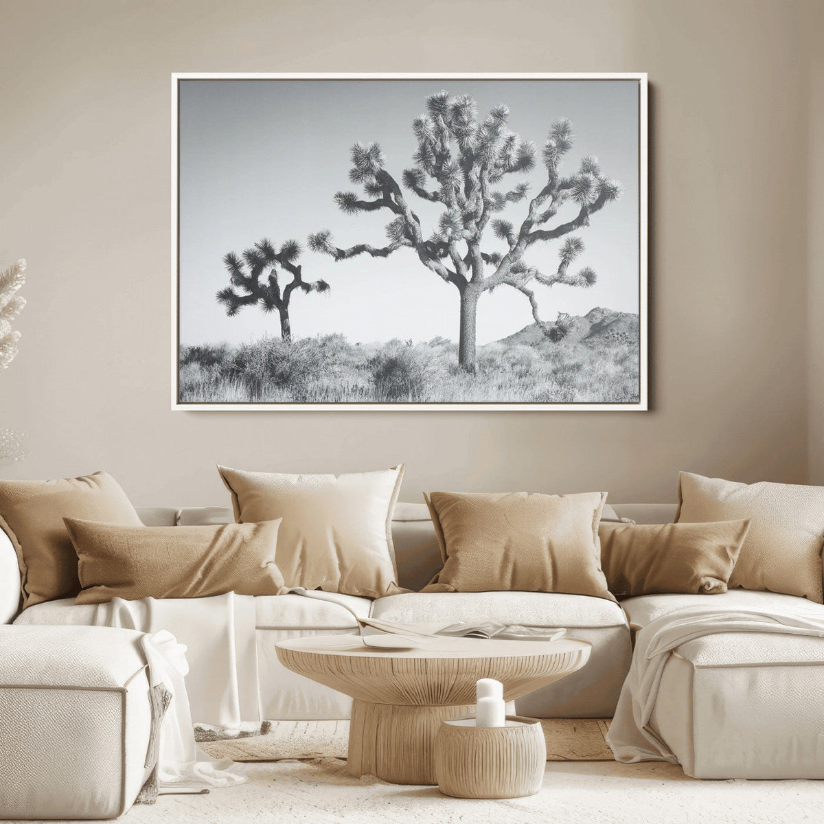Joshua Tree Wall Art Canvas Print – Black and White Desert