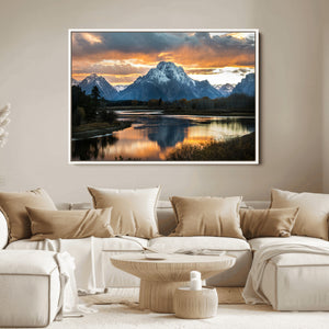 Mountain Sunset Wall Art Canvas Print – Framed Alpine