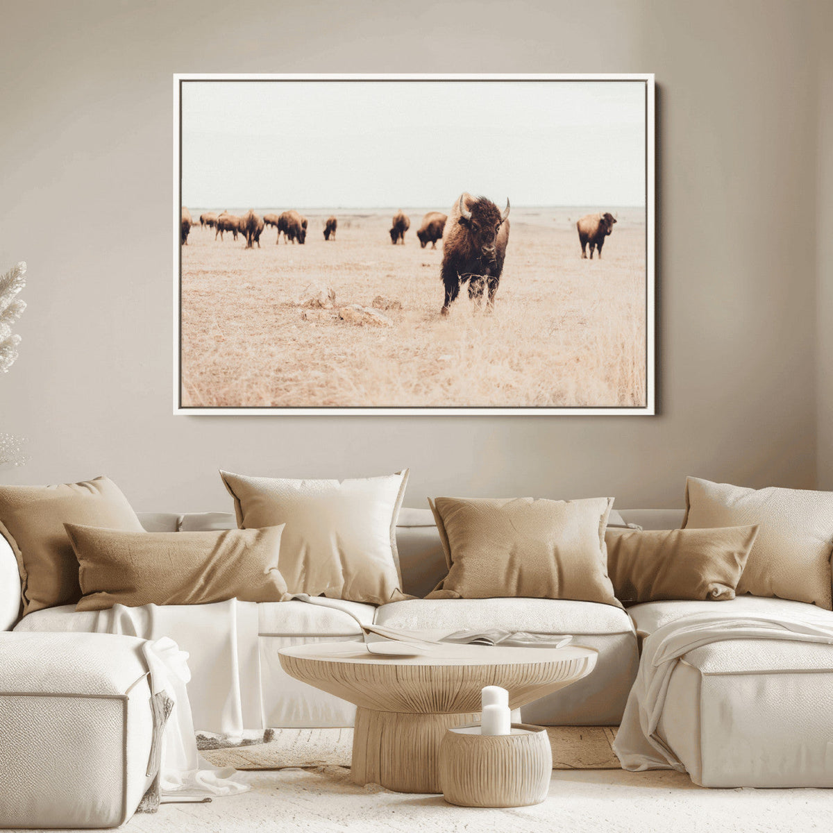 Bison Herd Wall Art Canvas Print, Framed Western Landscape