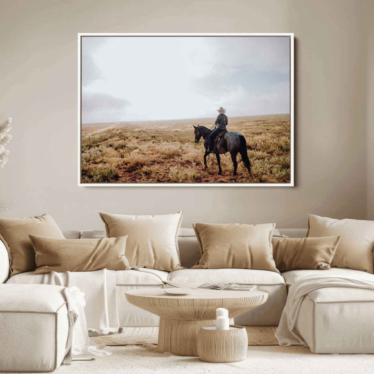Cowboy Wall Art Canvas Print – Framed Western Ranch Scene