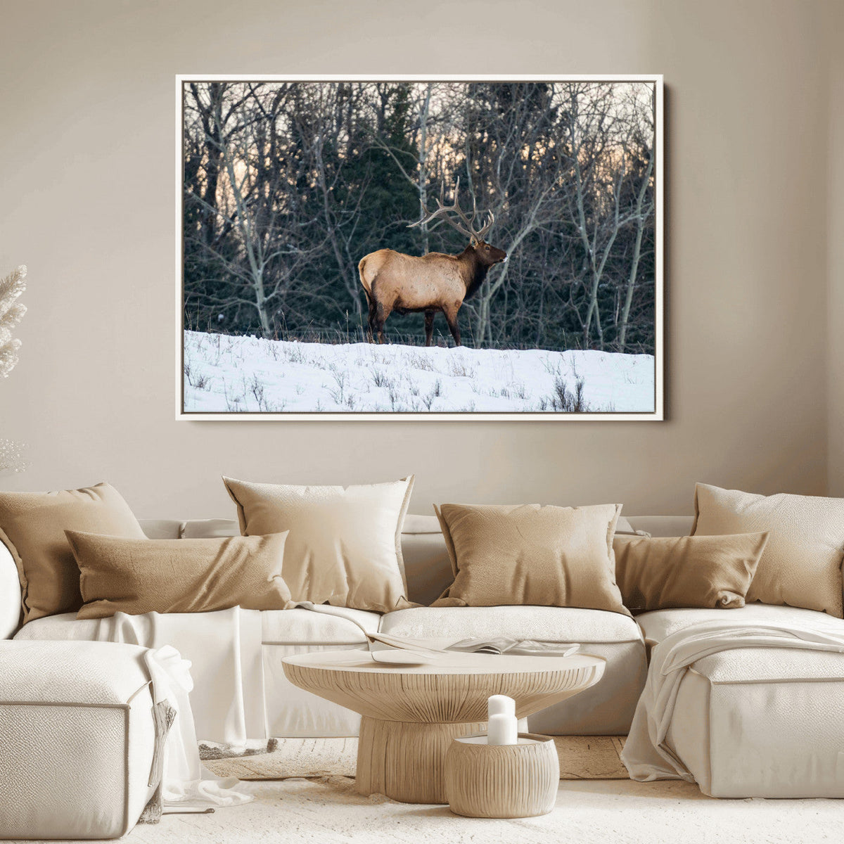 Wild Elk Wall Art Canvas Print – Framed Winter Wildlife