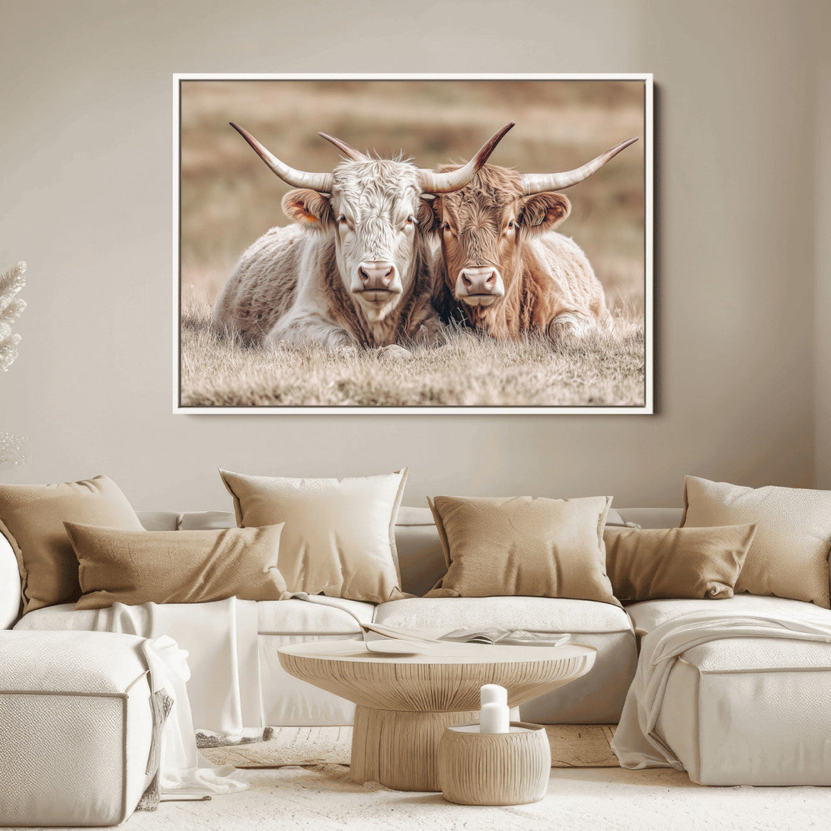 Couple Highland Cows Wall Art Canvas Print – Peaceful Meadow