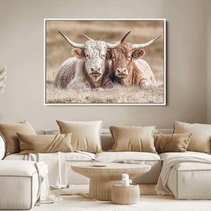 Couple Highland Cows Wall Art Canvas Print – Peaceful Meadow