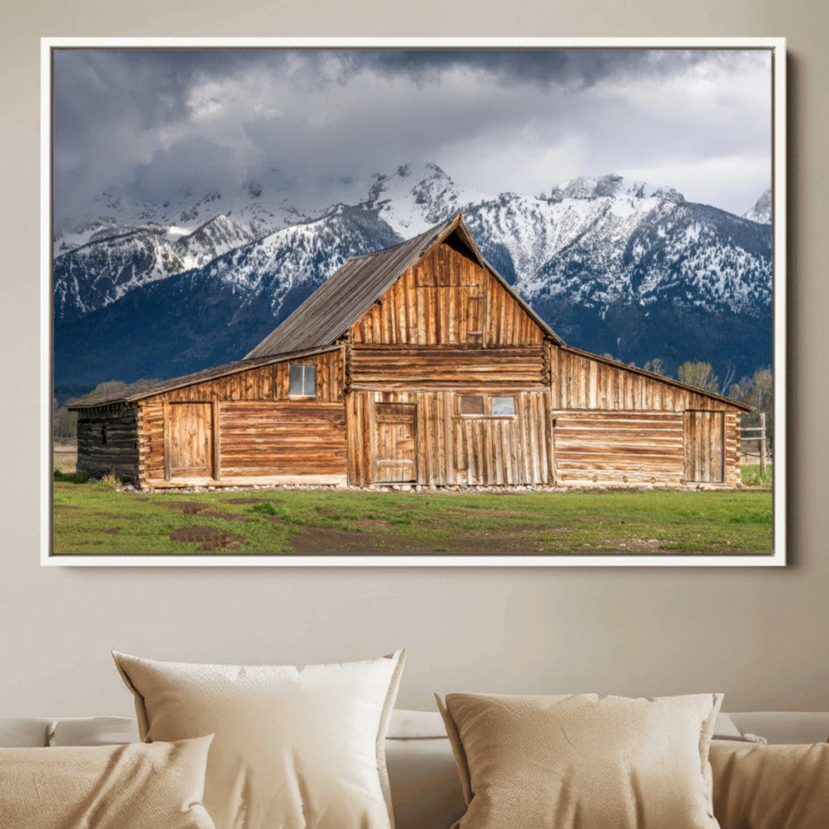 Rustic Wooden Barn Wall Art Canvas Print – Snowy Mountain