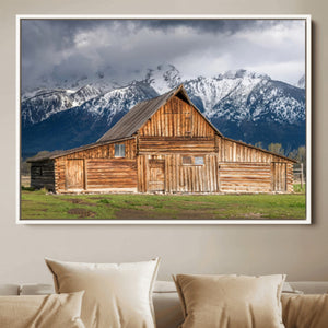 Rustic Wooden Barn Wall Art Canvas Print – Snowy Mountain