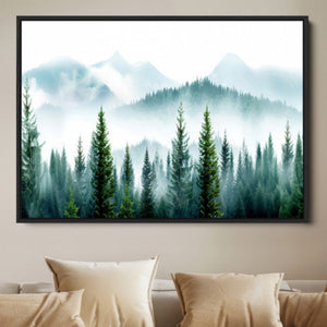 Pine Forest Wall Art Canvas Print – Misty Mountains Foggy