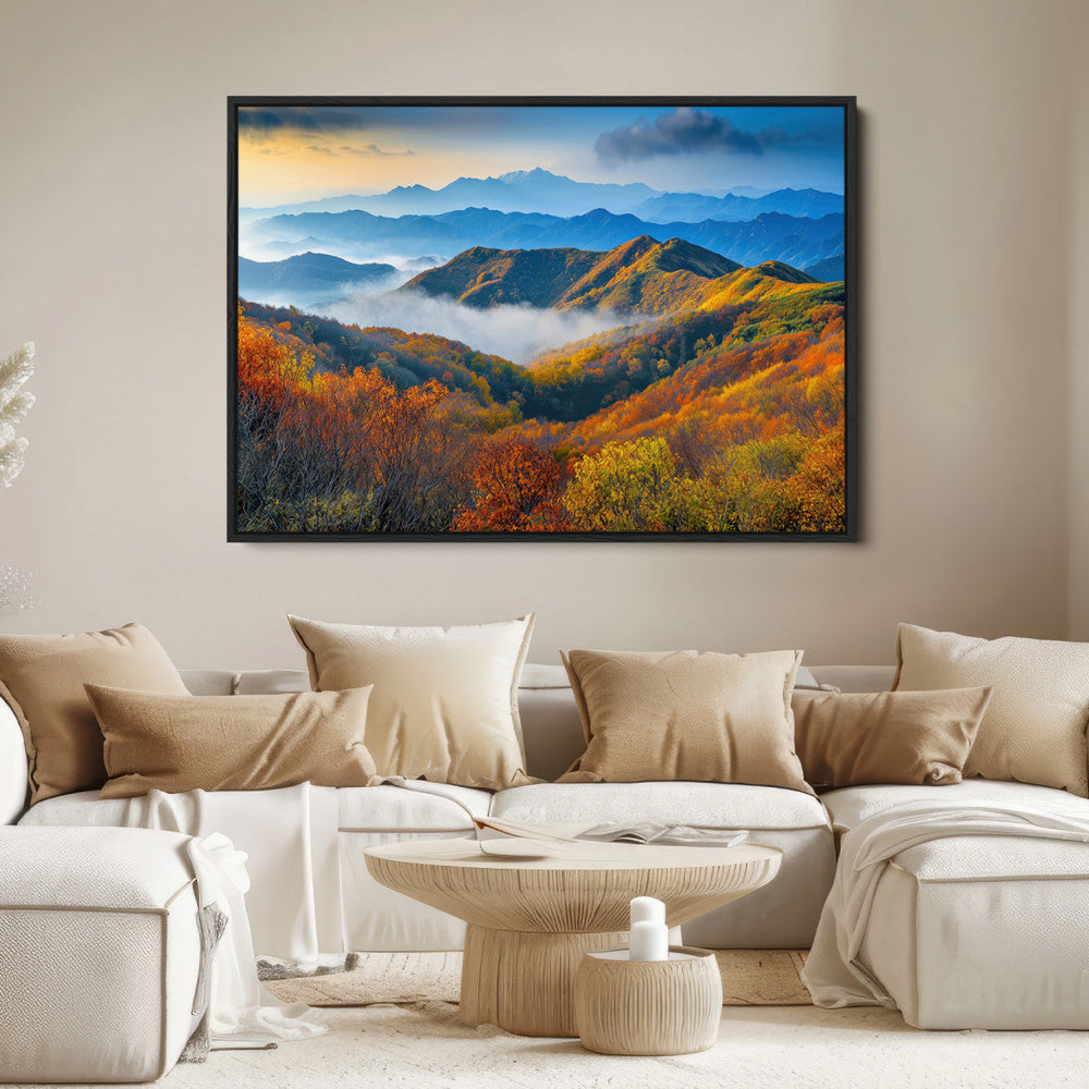 Autumn Mountains Wall Art Canvas Print – Foggy Peaks
