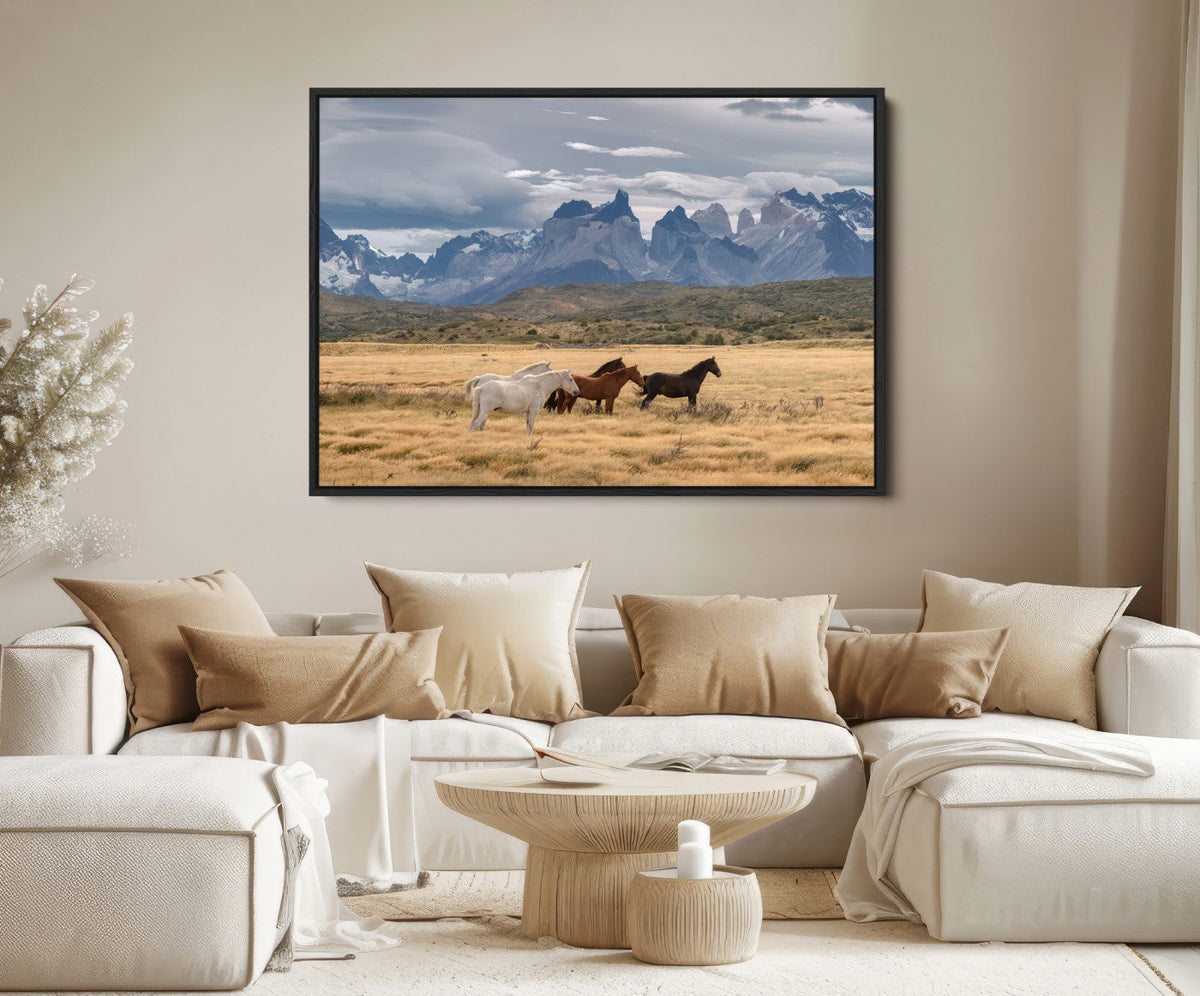 Grand Teton Park Wild Horses Wall Art Canvas Print – Framed