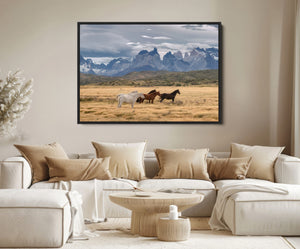 Grand Teton Park Wild Horses Wall Art Canvas Print – Framed