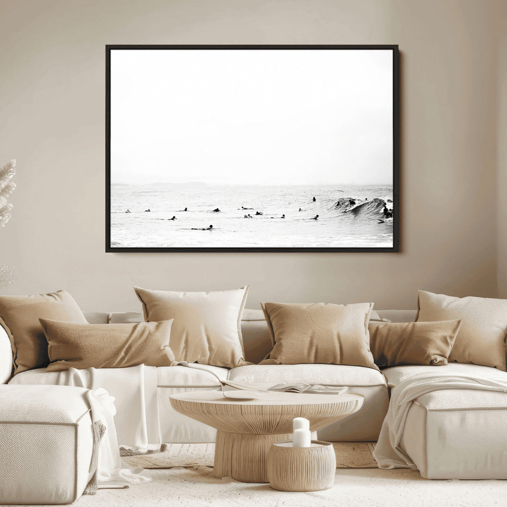 Monochrome Swimming Wall Art Canvas Print – Framed Ocean