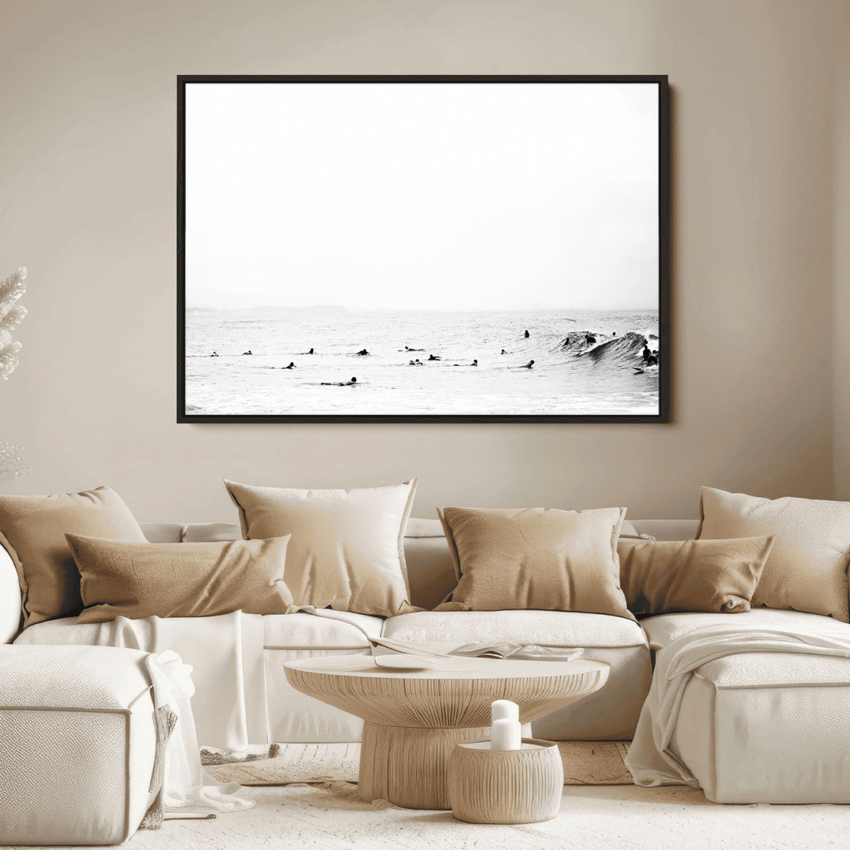Monochrome Swimming Wall Art Canvas Print – Framed Ocean