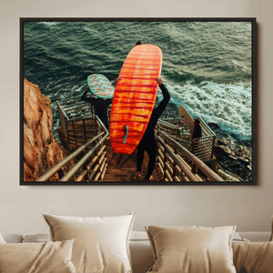 Surfer Stairway Wall Art Canvas Print – Framed Ocean Surf
