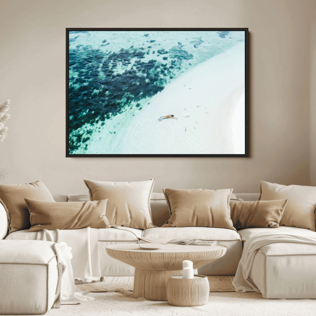 Minimal Beach Wall Art Canvas Print – Framed Ocean Swimming